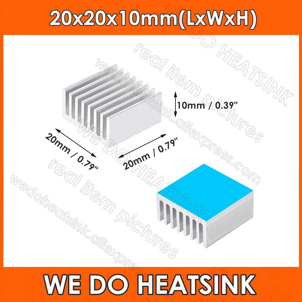 Aluminium Extrusion - Серебристый квадратный самоклеящийся теплоотвод 20x20x10 мм